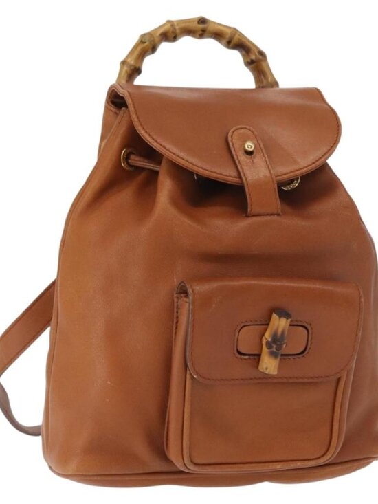 GUCCI Bamboo Backpack Leather Brown Gold 003 1956 0030 Auth 153732 main image 15
